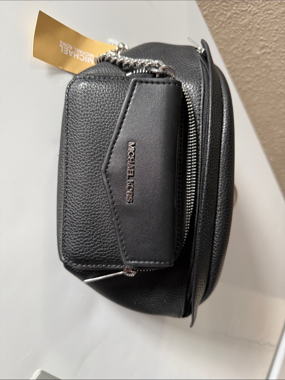 Michael Kors Black Pebbled Leather Chain Crossbody